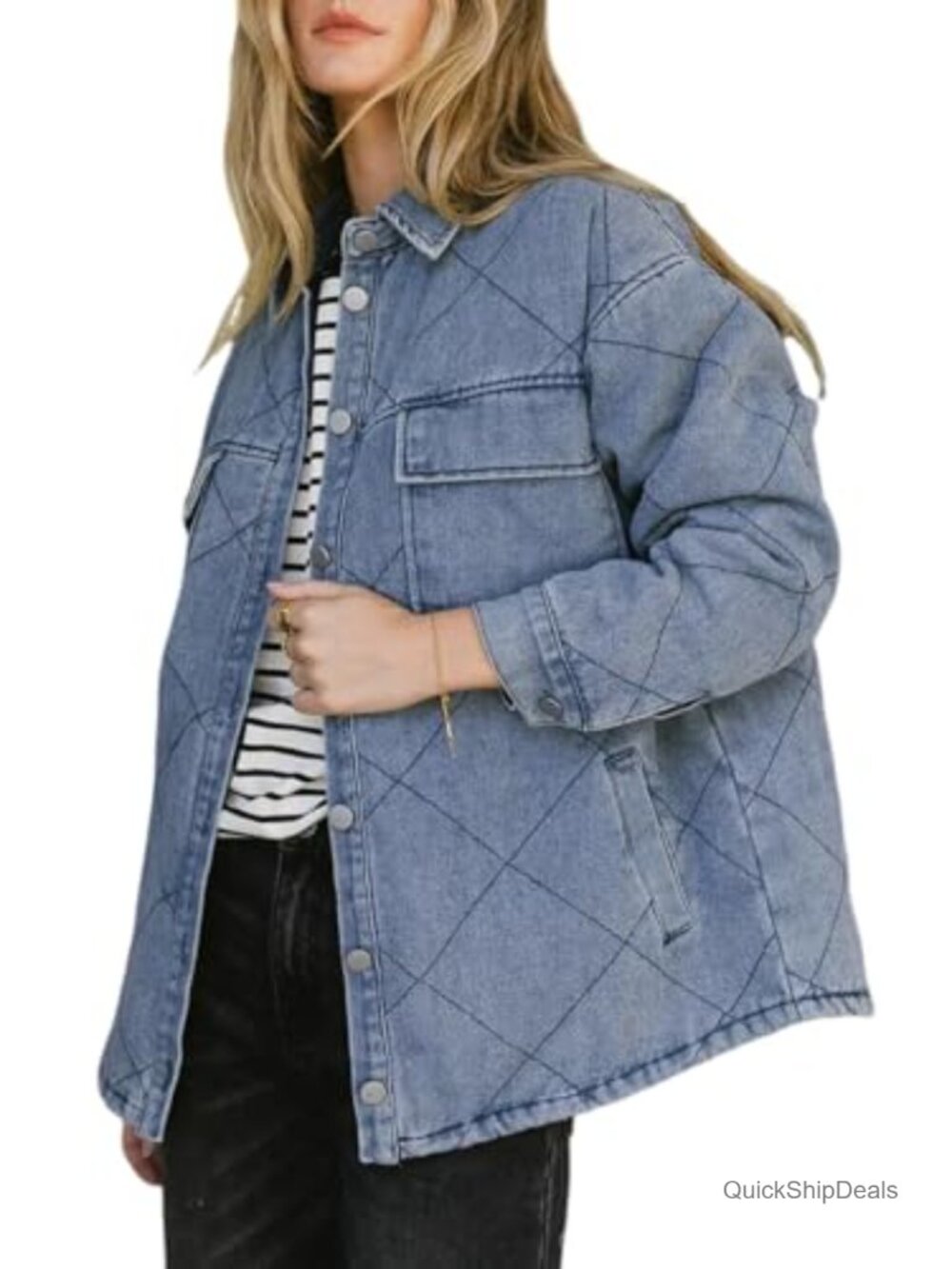 Dokotoo Oversized Denim Shacket Jacket Button Down Loose Fit
